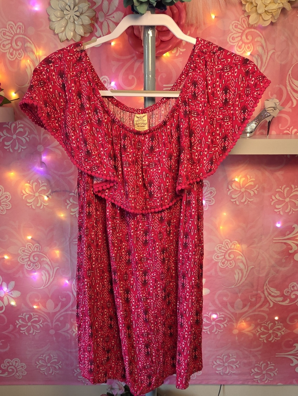 Faded Glory Red and White Printed Rayon Dress